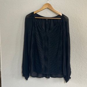 Lucky Brand Black Embroidered Blouse